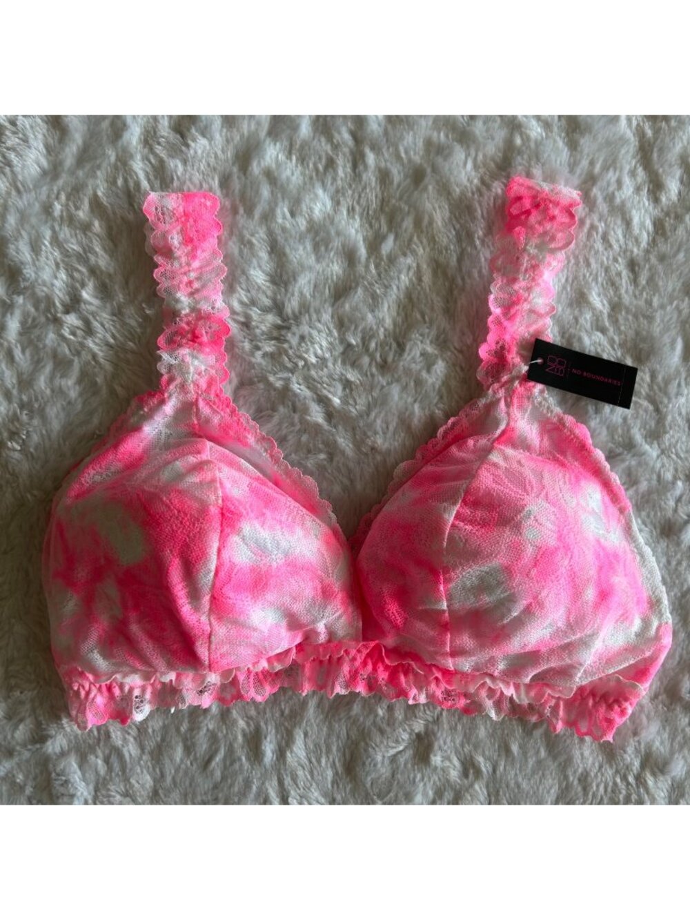 NWT No Boundaries Hot Pink Lace Bralette Removable Padding Festival Bra - L/XL